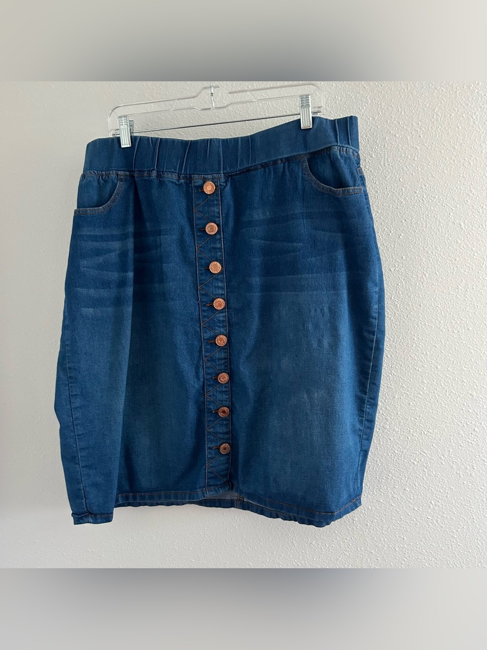 Be Girl Classic Blue Denim Button-Front Midi Skirt